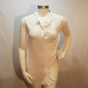Sleeveless White Collared Shirt